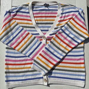 Talbots Ribbed V-Neck Multi Stripe Cardigan